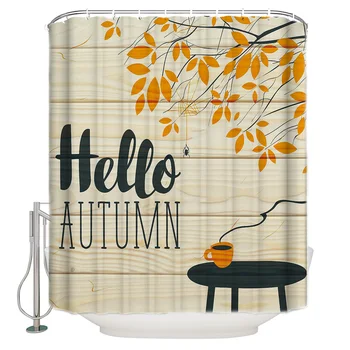 

Autumn Leaves And The Words "Hello Autumn" Polyester Fabric Shower Curtain