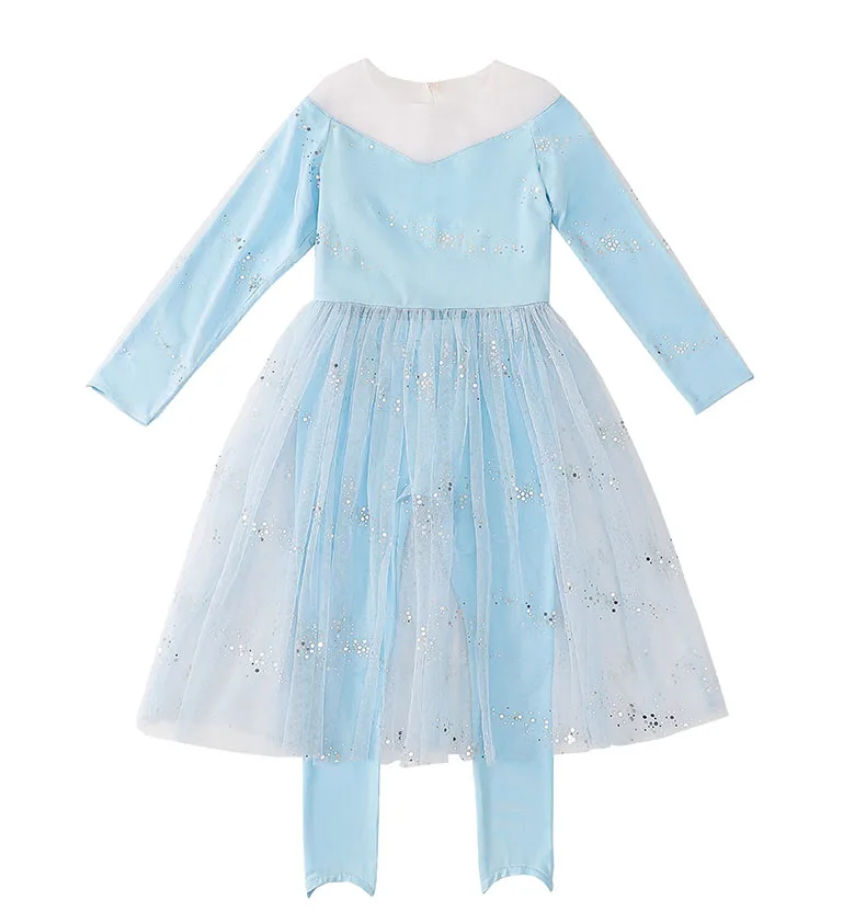 Рождественское платье принцессы Эльзы для девочек; элегантные Детские платья для вечеринки; платье с цветочным узором для девочек; свадебное платье с длинными рукавами; цвет синий; сезон зима - Цвет: Blue