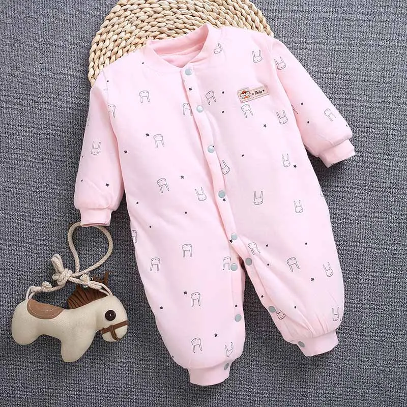 Pink rabbit Зимняя одежда для новорожденных, комбинезон с длинными рукавами для маленьких девочек и мальчиков, утепленные хлопковые детские комбинезоны, комбинезоны, костюмы CL2099 - Цвет: Pink rabbit