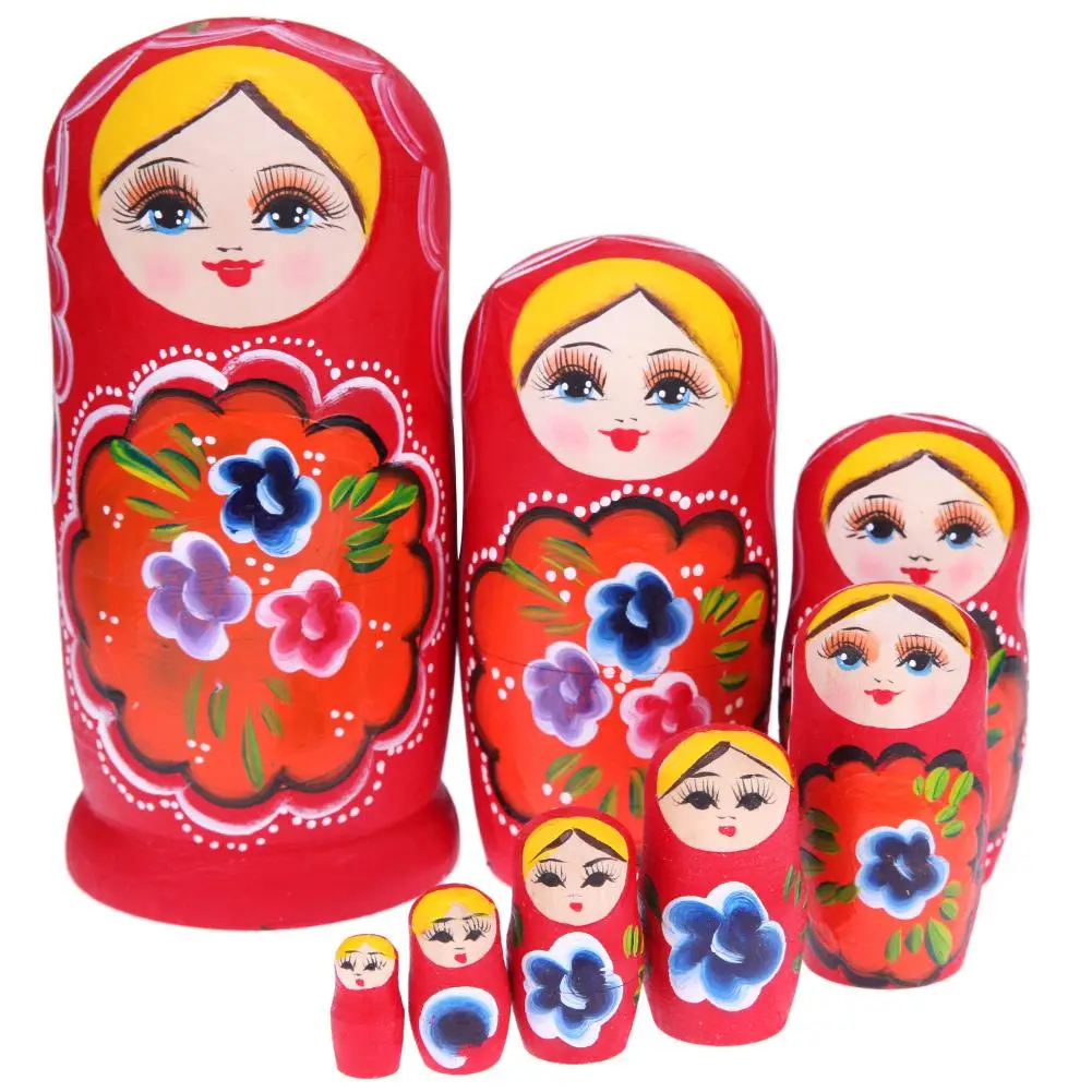 

8pcs Wooden Russian Matryoshka Doll Handmade Painted Red Girls Nesting Dolls Christmas Russian Doll Gift for Children