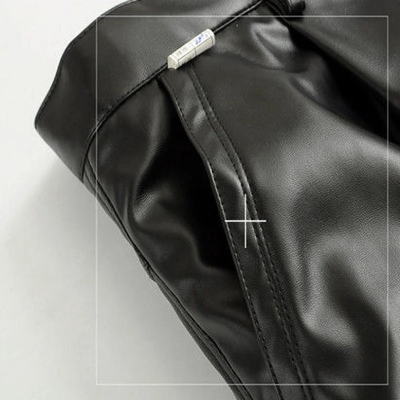 Men Leather Pants Wide Leg Work Trousers Casual Waterproof Motorcycle Solid Color Black