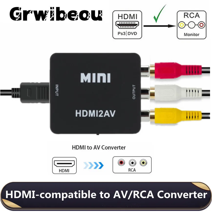 Grwibeou 1080P HDMI-совместимый преобразователь в RCA AV/CVSB L/R видеобокс HD 1920*1080 HDMI2AV поддержка NTSC PAL выход HDMI в AV