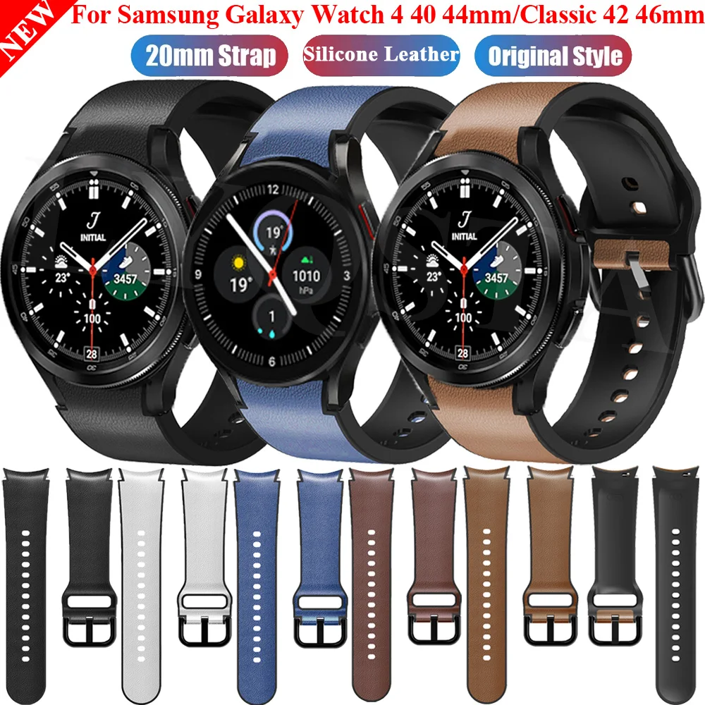 

20mm Silicone Leather Strap Watchband For Samsung Galaxy Watch4 40 44mm/Watch 4 Classic 42 46mm Original Wristband Bracelet Belt