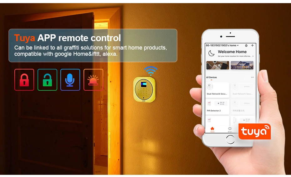 FUERS WIFI GSM Alarm System Wireless Home Burglar Security Alarm System Tuya APP Control Siren Motion Detector PIR Smoke Sensor