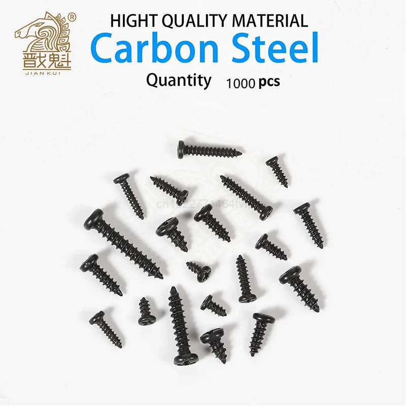 Self Tapping Screw Kit 500/1000pcs/set M1 M1.2 M1.4 M1.7 Mix Pa Phillips Head Micro Screws Round Head Self-tapping Electronic Small Wood Screws Kit