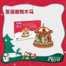 Puzzle de noël carrousel pour enfants, cadeau de noël, Puzzle 3D, commerce extérieur, jouet en papier créatif