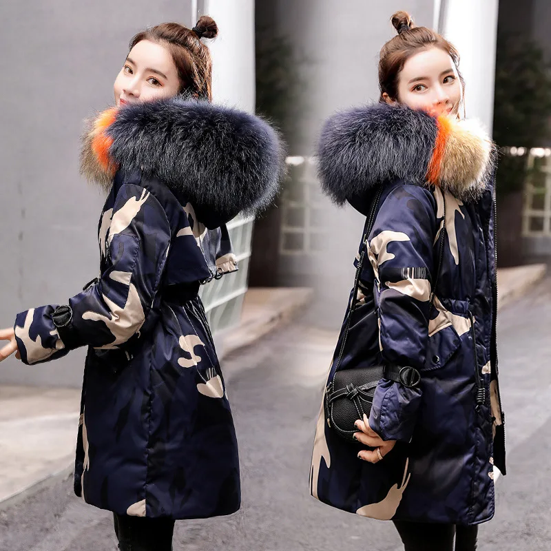 

Color Cotton Coat-Style Simple Versatile Slim Fit Mid-length Slimming Hooded Warm Thick 2018 Winter
