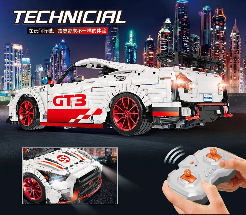 

23010 GT-R RC Racing Car With Motor Function Remote Control MOC-22970 lEGOED Technic Building Blocks Bricks Led Light 3408PCS