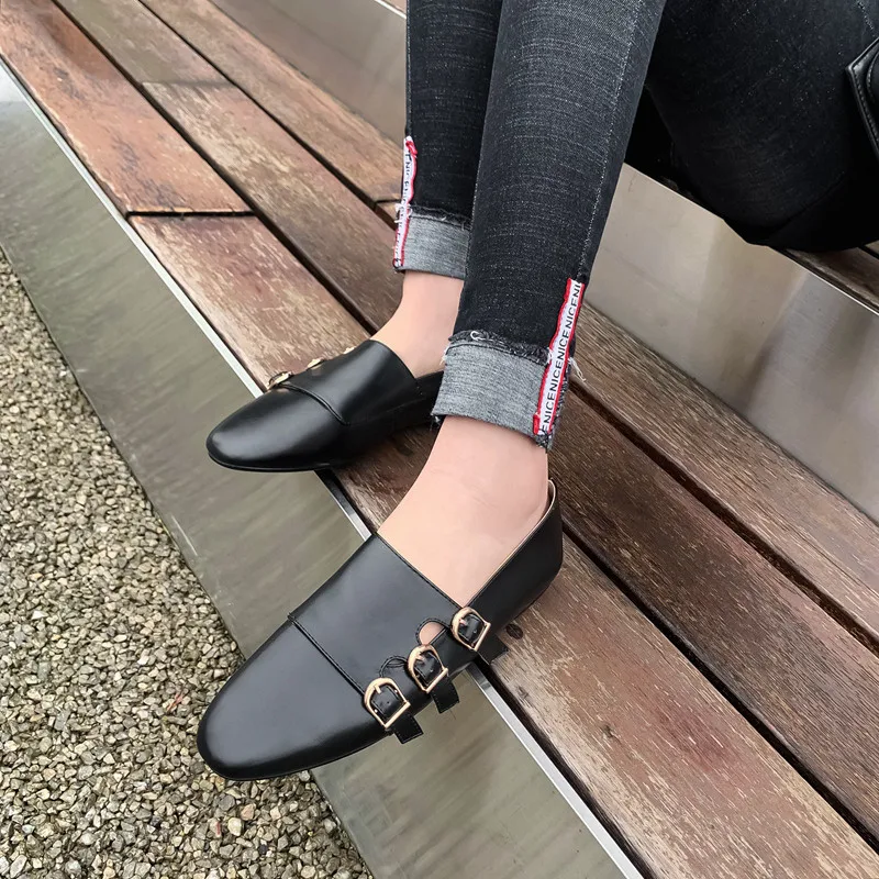 FEDONAS Top Quality Genuine Leather Female Newest Loafers Metal Buckle Women Flats Spring Shallow Casual Office Shoes Woman