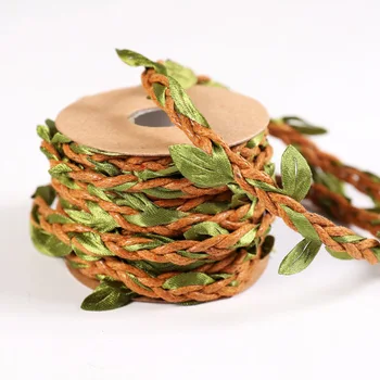 

12 Rolls/Box Natural Jute Braided Ropes with Green Leaves for Wedding Decoration JS23