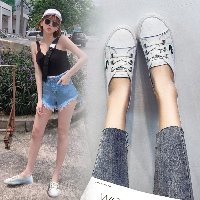 

2019 Spring Korean-style New Style Breathable Versatile Crocodile White Shoes INS Students Casual Shoes Flat Loafers Women's
