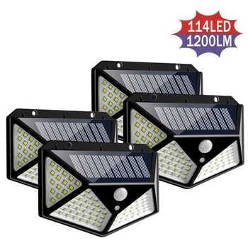 

100/114 LED Four-Sides Solar Power Light 7W 3 Modes 120 Degrees PIR Motion Sensing Angle Outdoor Solar Waterproof Garden Lamp