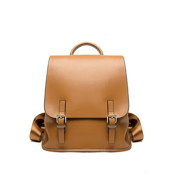 

HOT sale Cowhide Both Shoulders Package Woman 2019 Campus Joker Bag Concise genuine leather Backpack girl bagpack free shipping