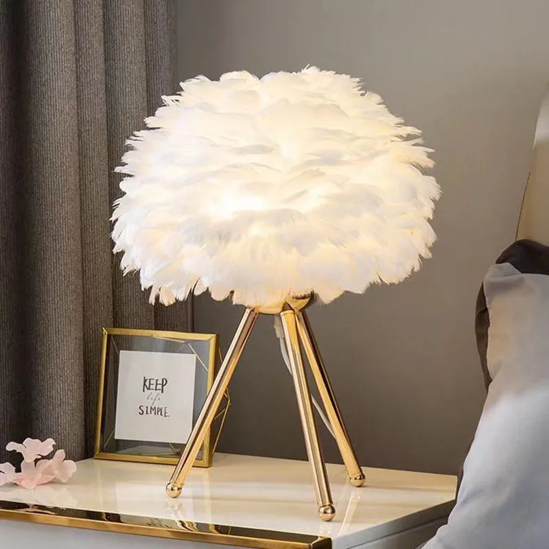 Modern fashion feather table lamp goose feather lamp bedroom bedside lamp warm and romantic wedding Christmas decoration lampE27