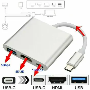 

Type C USB to USB-C 4K HDMI USB Adapter Cable 3 in 1 Hub for PC Laptop Computer DJA99
