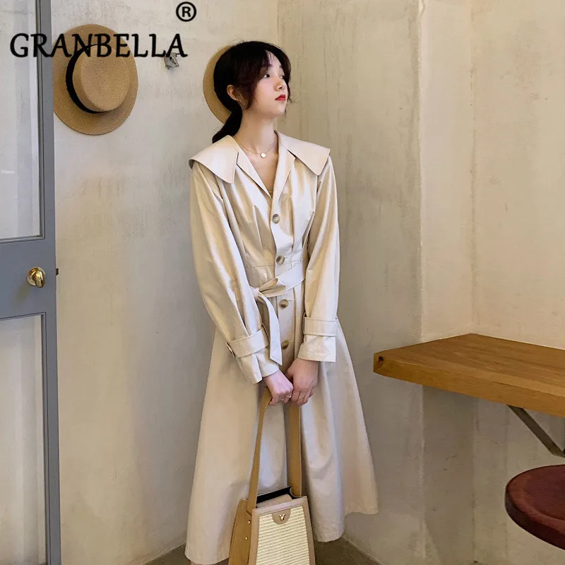 

2019 Spring Autumn Small Thin Medium and Long Coat For Women Solid Color Elegant Female Dress With belt Lapel A-Line