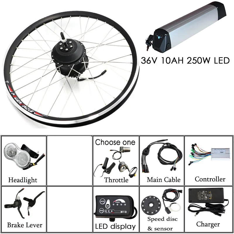 Комплект для переоборудования электрического велосипеда 36V10A комплект электровелосипеда Батарея Мотор колеса Набор для электровелосипеда конверсионный комплект ступицы Bicicleta электровилка - Цвет: 36V 10AH 250W LED