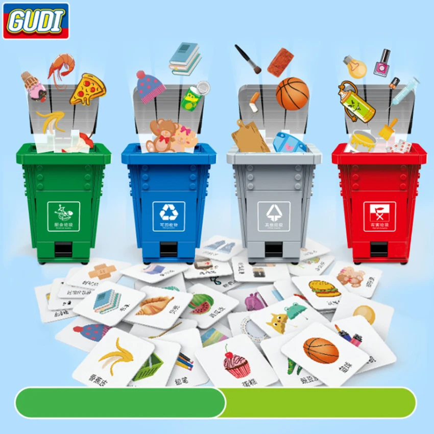 

GUDI New Arrival Garbage Sorting Toy Bin Block City Street View Classification Building Blocks Puzzle Educational Toys for Kids