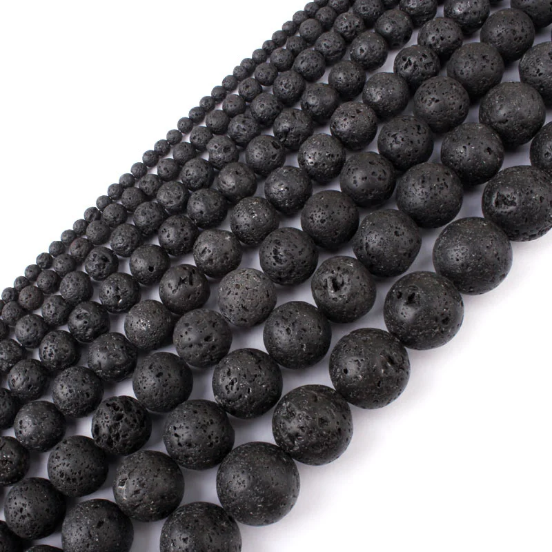 

4,6,8,10mm Round Bead Black Lava Natural Rock Stone Beads For DIY Necklace Bracelat Earring Jewelry Making 15" Free Shipping