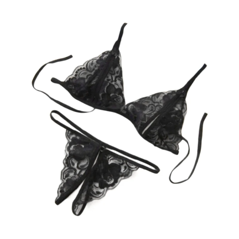 Эротическое женское белье, набор французских треугольных чашечек, бюстгальтер с тонкими завязками на плечах, кружевной бюстгальтер в форме бабочки, модные трусики