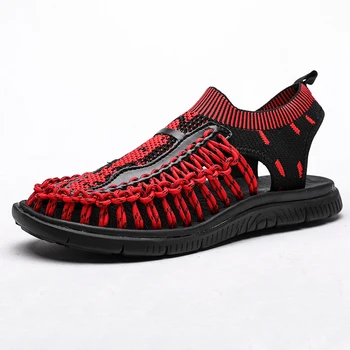 

2020 New Summer New Men's Sandals Breeathable Beach Slippers Non-slip Men Size 39-45 Knitted Casual Flip Flops Black Shoes