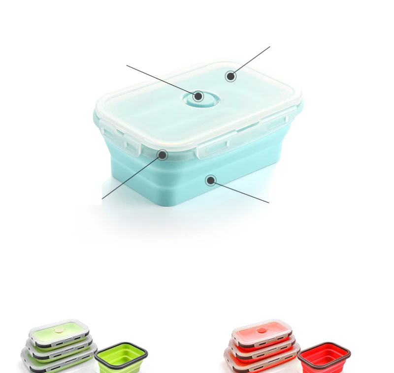 Dobrável Silicone Lunch Box, Food Storage Container,