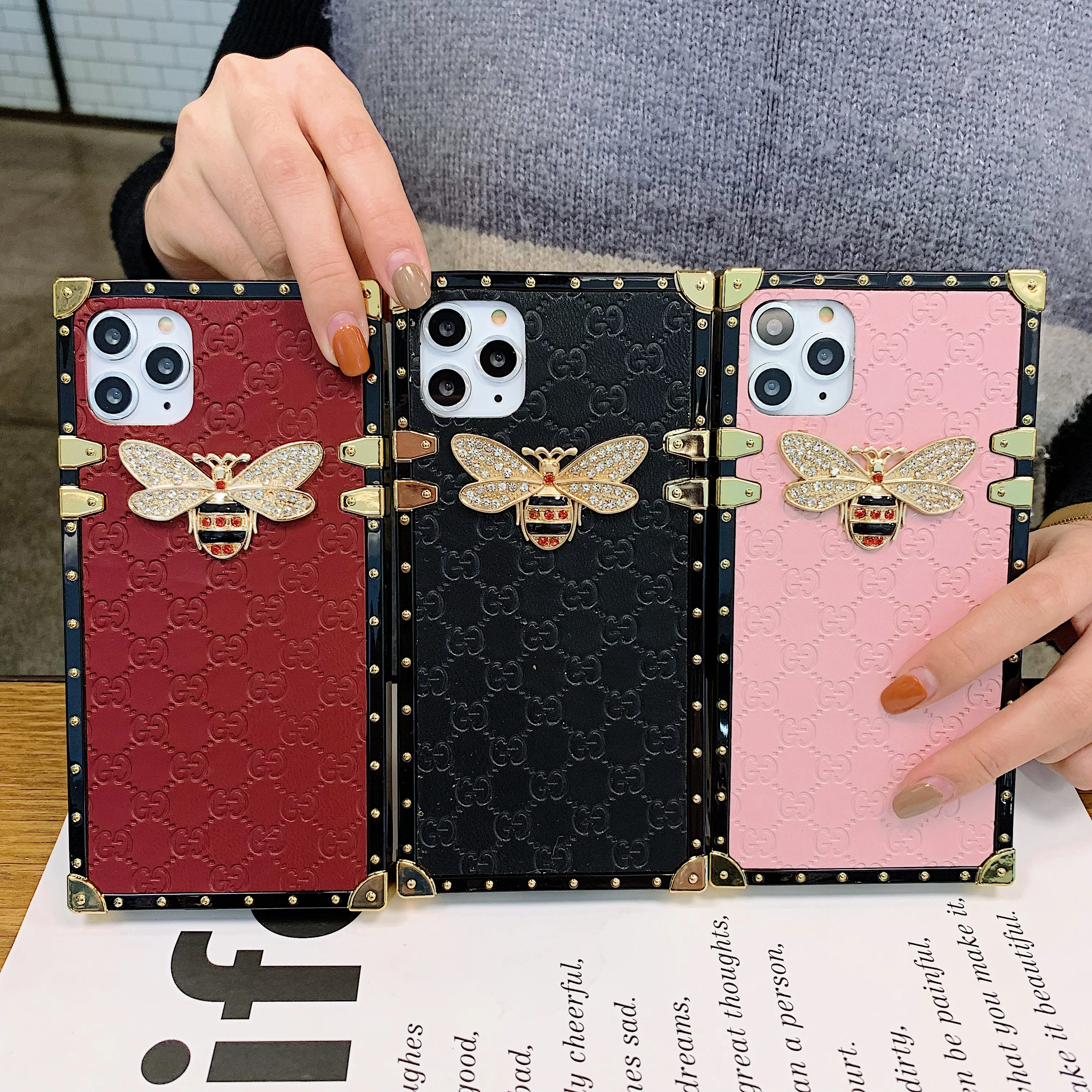 

For iPhone11 Pro MAX X XR XS MAX 6 6S 8 7 Plus Luxury Square Leather Cover For Samsung S8 S9 S10 S20 Ultra plus Note 8 9 10 PRO