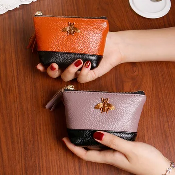 

Leather Stitching Wallet Short Women's Zipper Wallet Coin Bag Leather Wallet Pocket Little Purses