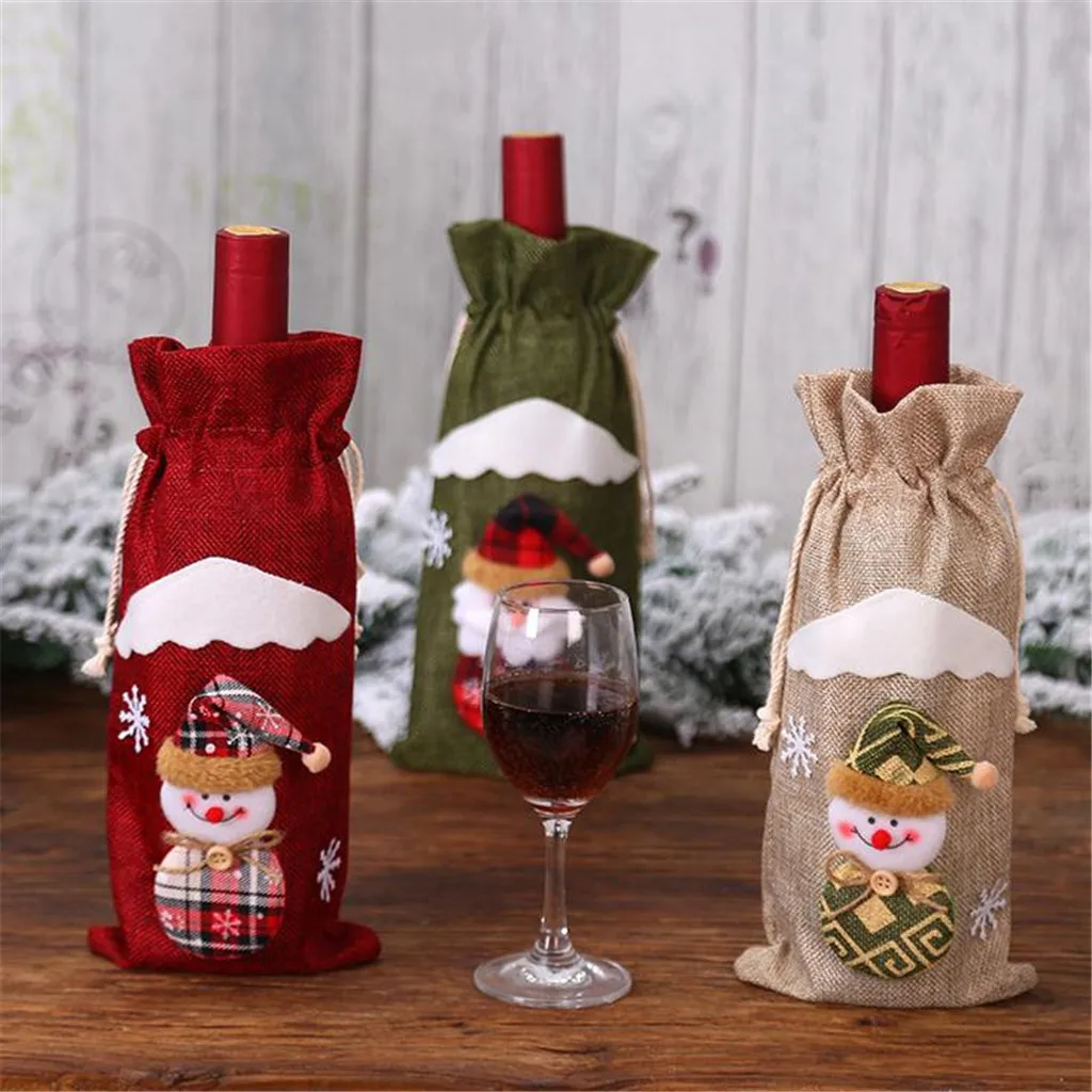 Christmas Decoration Linen Old Man Doll Red Wine Bottle Set Wine Bag family christmas decoration for home wine bottle cover