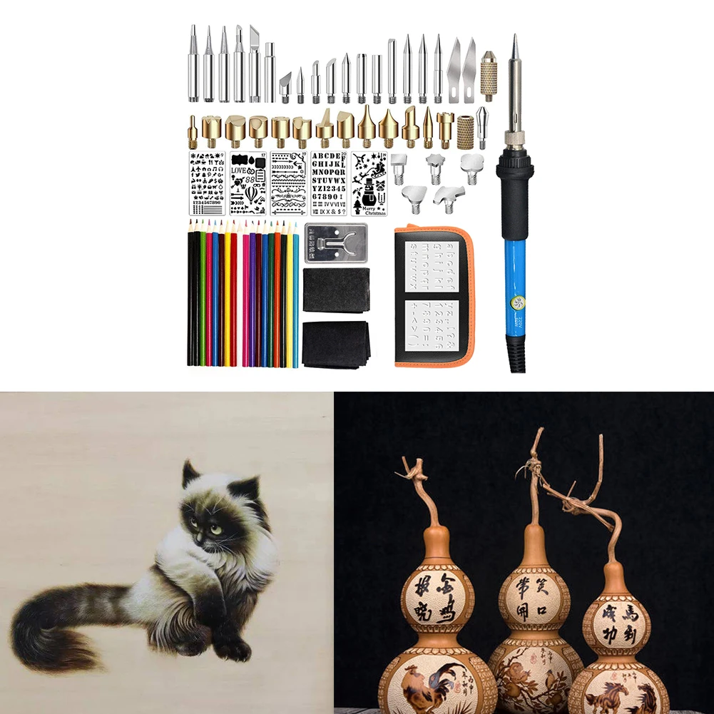 71 Pcs Adjustable Temperature Wood Burning Kit With Bag Tips Electric Pyrography Tool Embossing Soldering Iron Carving Craft