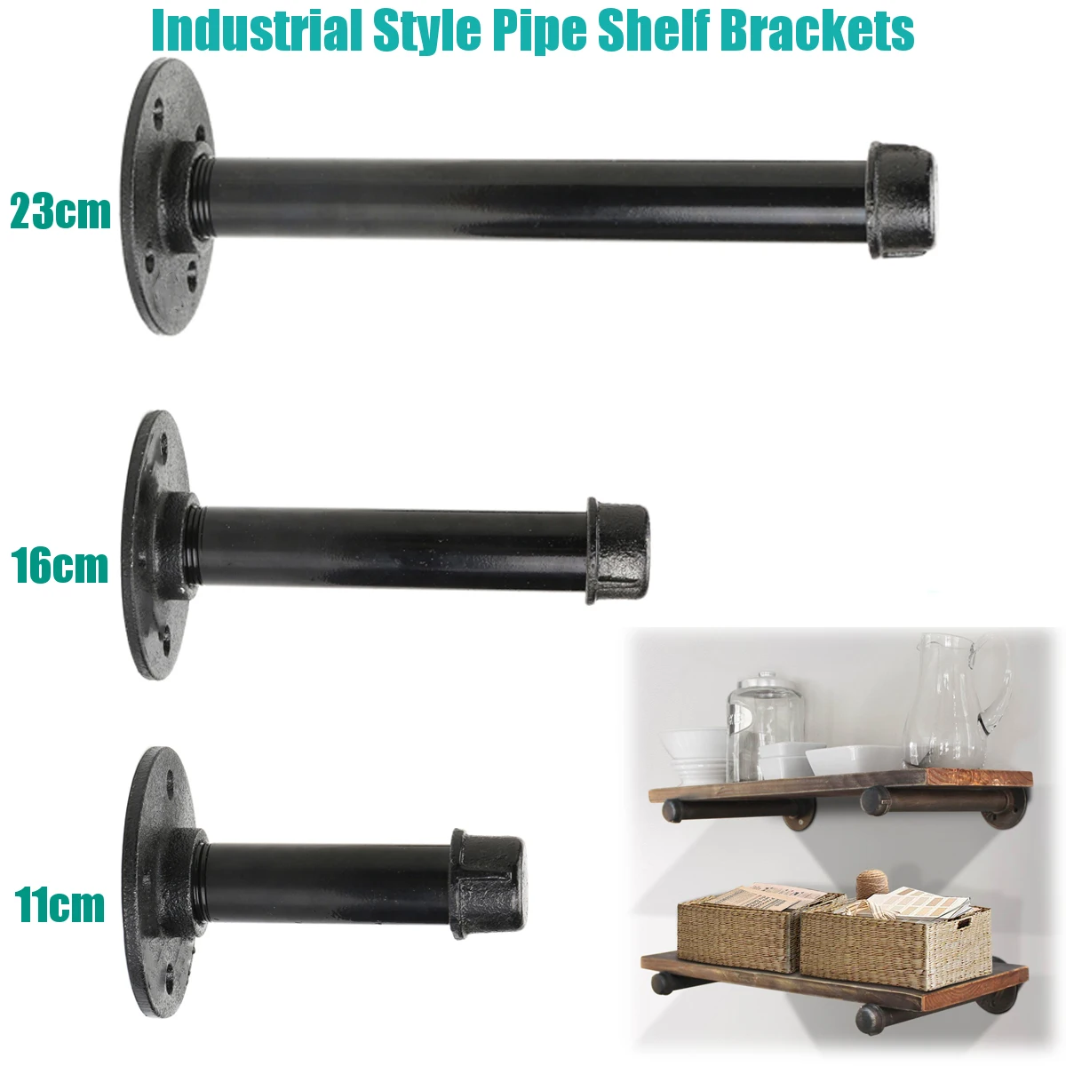 Iron Industrial Pipe Holder Shelf Bracket Vintage Retro Black S/M/L Brackets Wall Floating Home Decor Storage | Дом и сад