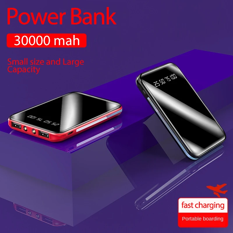 

30000mAh Power Bank For IPhone Samsung Tablet Powerbank Dual USB Charger QC Fast Charging External Battery Pack Bank