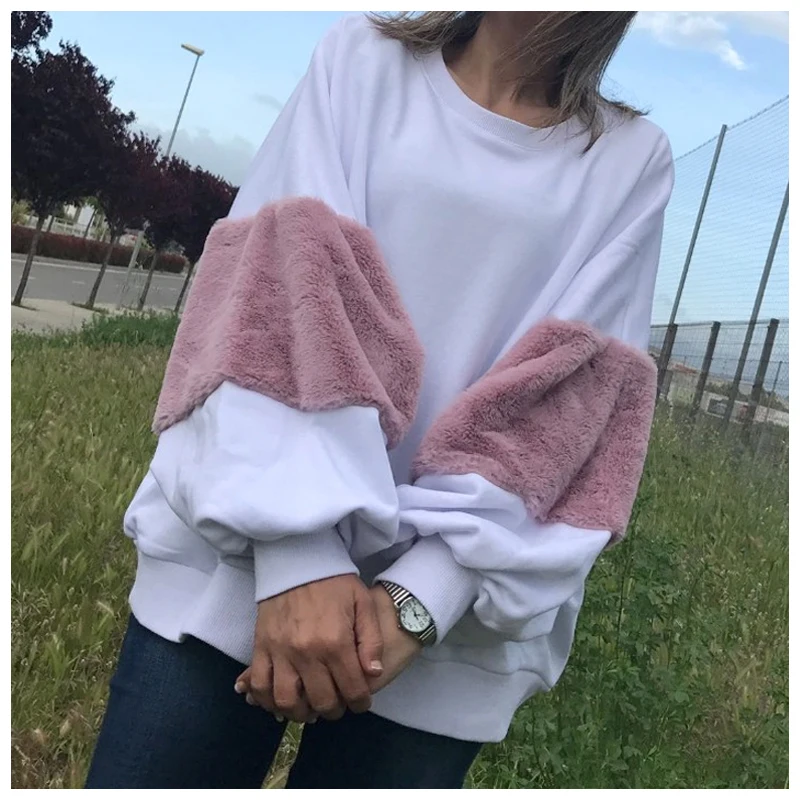 

Hoodies Women Students Simple Patchwork Cute Hooded Korean Style Lantern Sleeve Womens High Quality Trendy Oversize 2020 New