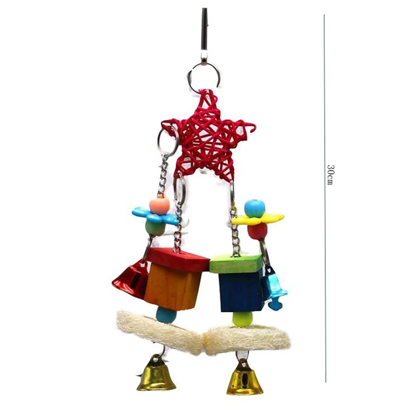 Birds Playing Biting Climbing Wood Hanging Parrot Toy Bite Chewing Training Colorful Parrot Toy Wooden String Pet Products