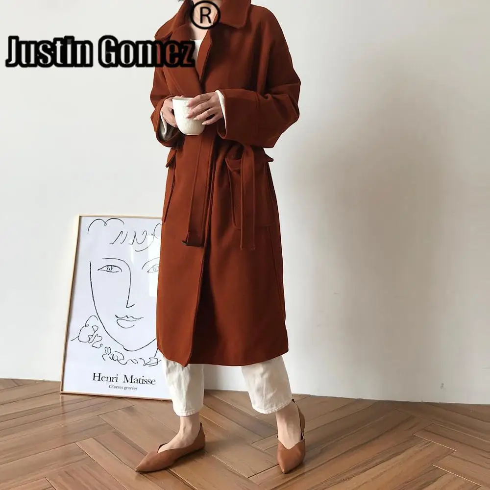 

Vintage Double-sided Solid Windbreaker Long Sleeve Soft Fashionable High-end Feminine Coat High Quality Long Female Overcoat