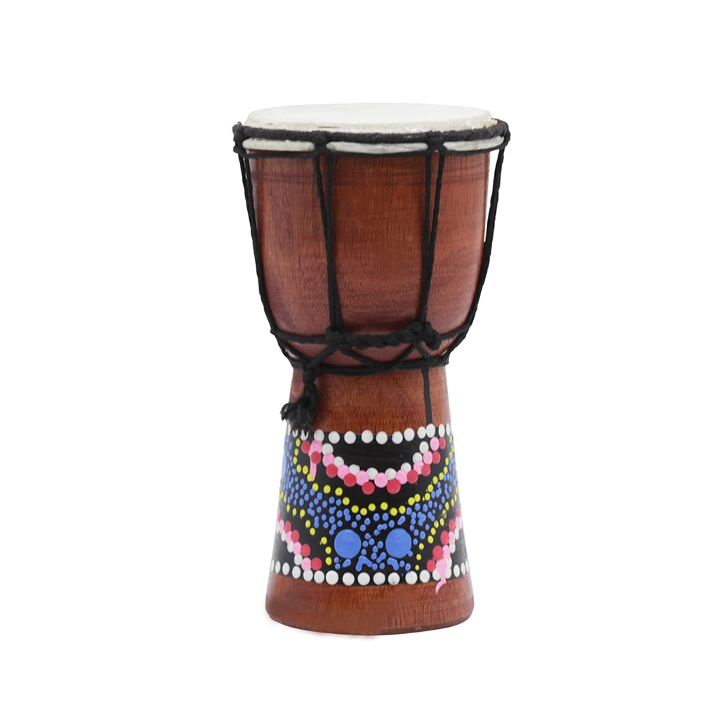 

4 Inch Compact Size Wooden African Drum Djembe Hand Drum Percussion Instrument with Colorful Pattern (Patterns Random Delivery)