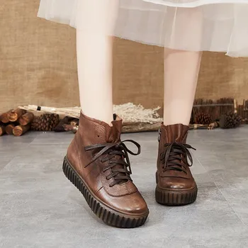 

okkdey Retro women's boots 2019 autumn winter new leather fashion wild short boots women's comfortable wild casual women's boots