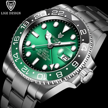 

2020 New LIGE DESIGN Luxury Men GMT Automatic Machinery Watch 40MM Ceramic bezel Jubilee Strap Sapphire 100M Waterproof Clock