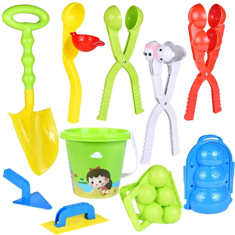 

10Pcs Winter Outdoor Kids Snowball Maker Sand Mold Tool Set Clip Scoop Snowman Mold Shovel Bucket Tools Set Random Color