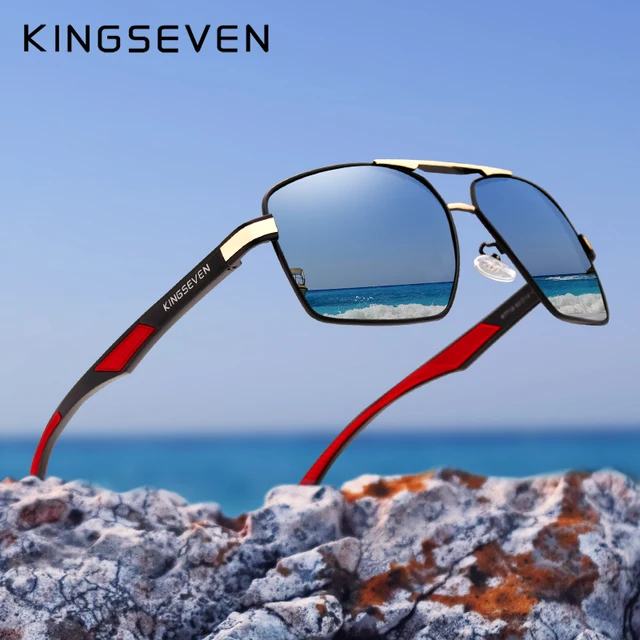 Kingseven - lunettes de soleil pour hommes, lunettes de soleil en aluminium pour hommes, lunettes de soleil à verre polarisé et design rouge temples, lunettes à miroir, 7719 1