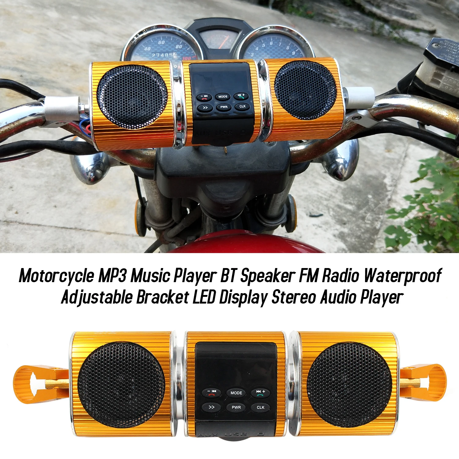 Мотоцикл MP3 музыкальный плеер Bluetooth BT стерео динамик fm-радио со светодиодный дисплей водонепроницаемый стерео аудио плеер золотой