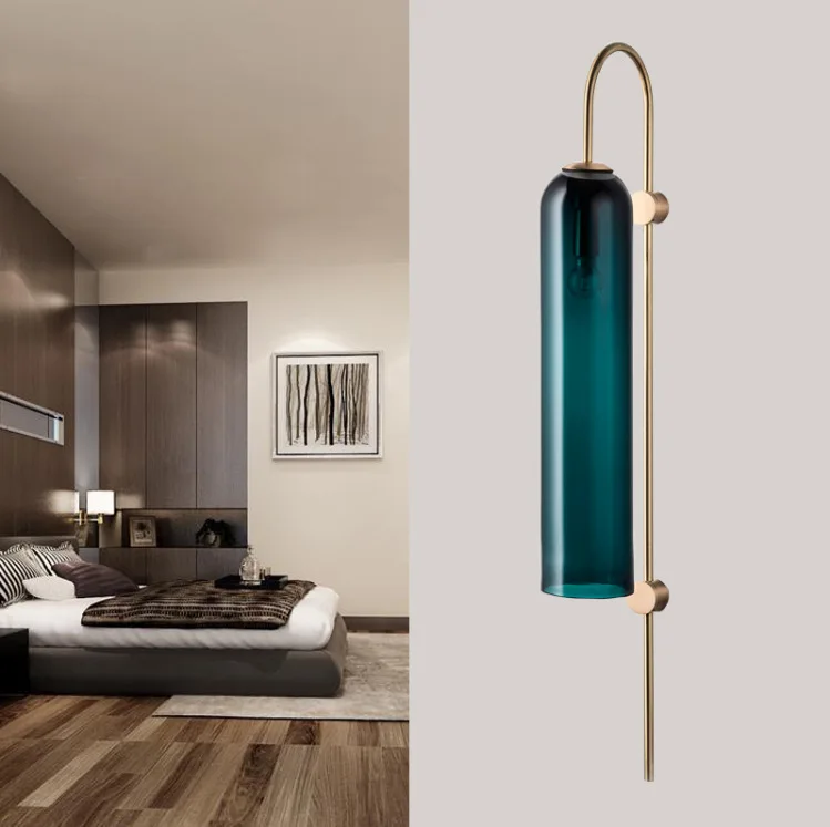Креативный настенный светильник из голубого стекла в северную Европу, прототип отеля, настенный светильник для гостиной, художественный светильник для спальни и кабинета, светодиодный светильник