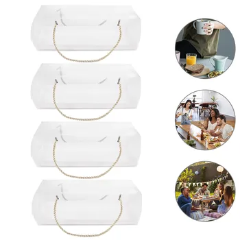 

4Pcs Clear Plastic Box Transparent Cake Box With Handle Wedding Gift Box Birthday Christmas Chocolate Case ​Portable Handheld