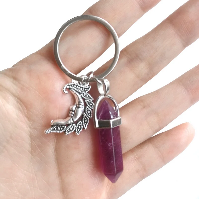 Natural Light Amethyst Crystal Pendant Charm Keyring With Gift Bag