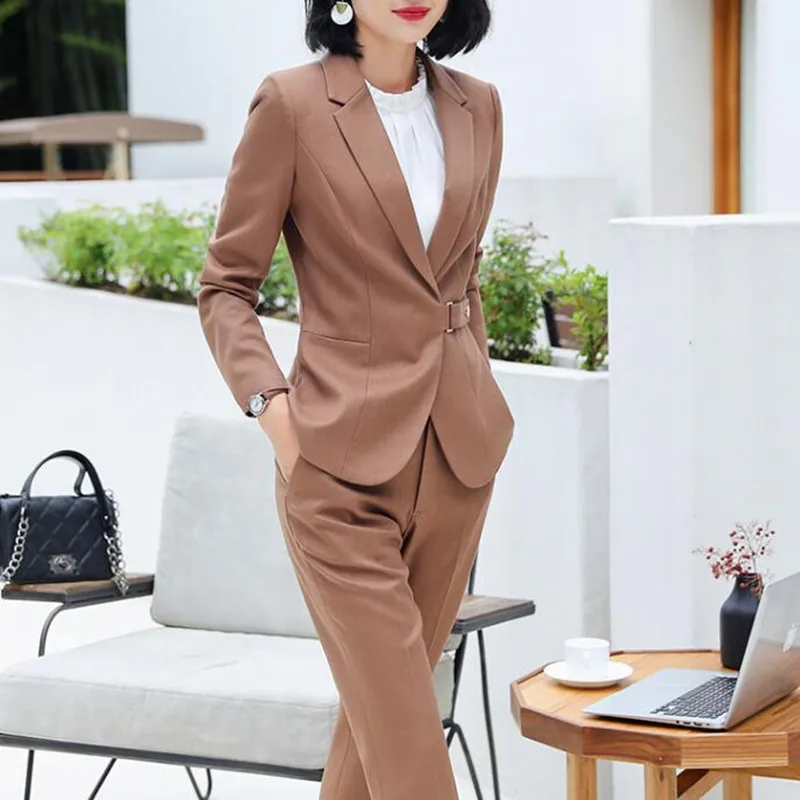 

Business Pants Suits 2 Piece Set Formal Women Business Work Elegant Slim Jacket Blazer Pants Female Office Ladies Wear Pantsuits