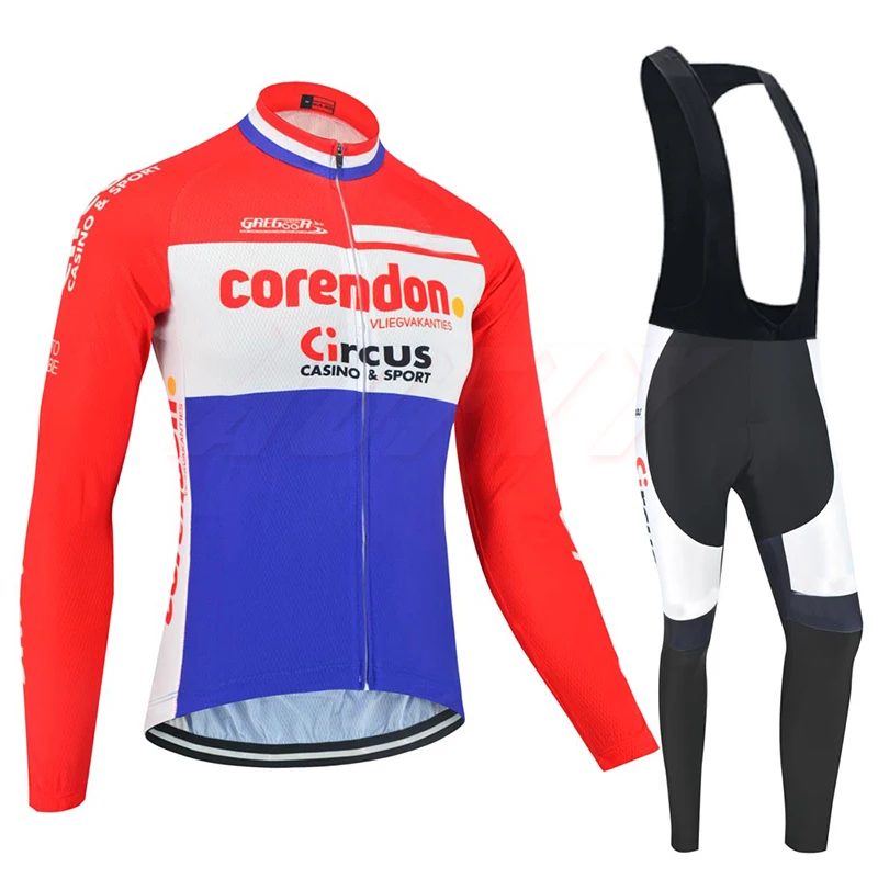 Весна, команда Corendon, с длинным рукавом, для велоспорта, Джерси, велосипедные штаны, набор, мужские, Ropa Ciclismo, дышащие, крутые, для велоспорта, Майо, кюлот - Цвет: Thin black suit