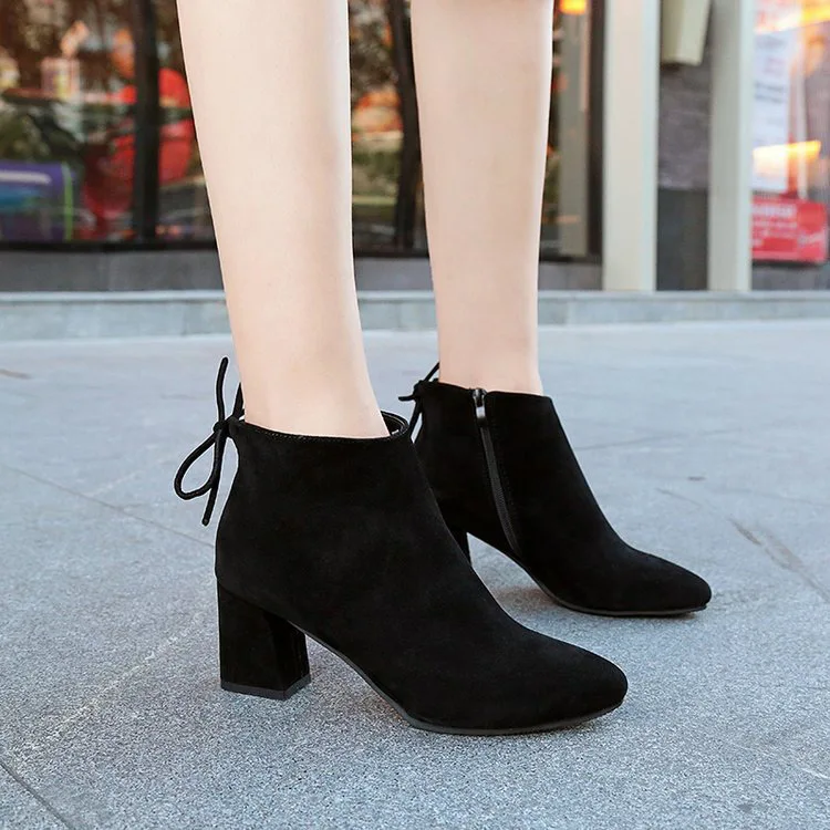 Plush ankle boots women shoes 2019 fashion solid flock high heels women snow boots ladies shoes ZIP pointed toe winter boots  (10)