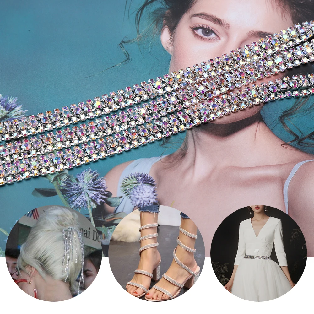1 ярд стеклянная отделка горного хрусталя DIY блестящие Кристальные Стразы для рукоделия швейная одежда свадебное украшение дома