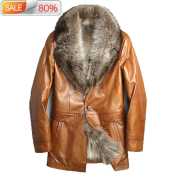 

Winter Genuine Leather Jacket Real Raccoon Fur Liner Sheepskin Coat for Men Warm Parka Chaqueta MG-40-1503A B21329