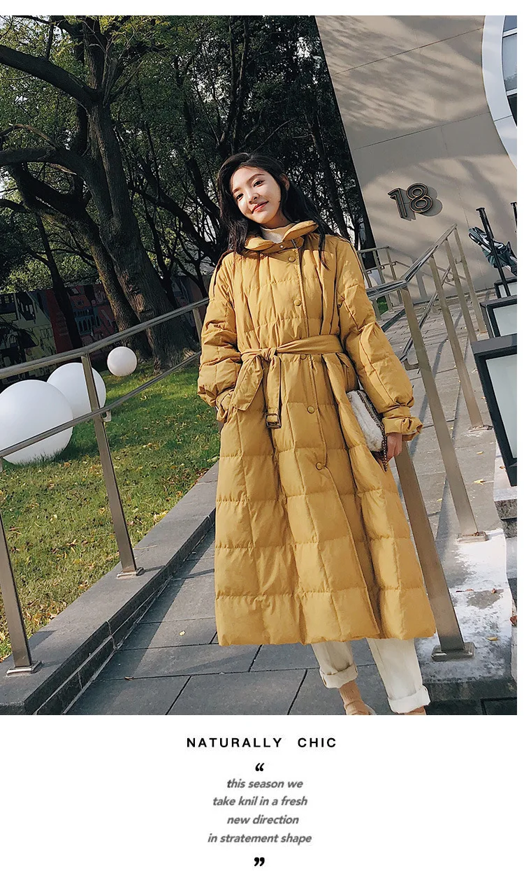 Зимний стиль, женский пуховик средней длины, белый утиный пух Dongdaemun, свободное одеяло, большой размер-Мода
